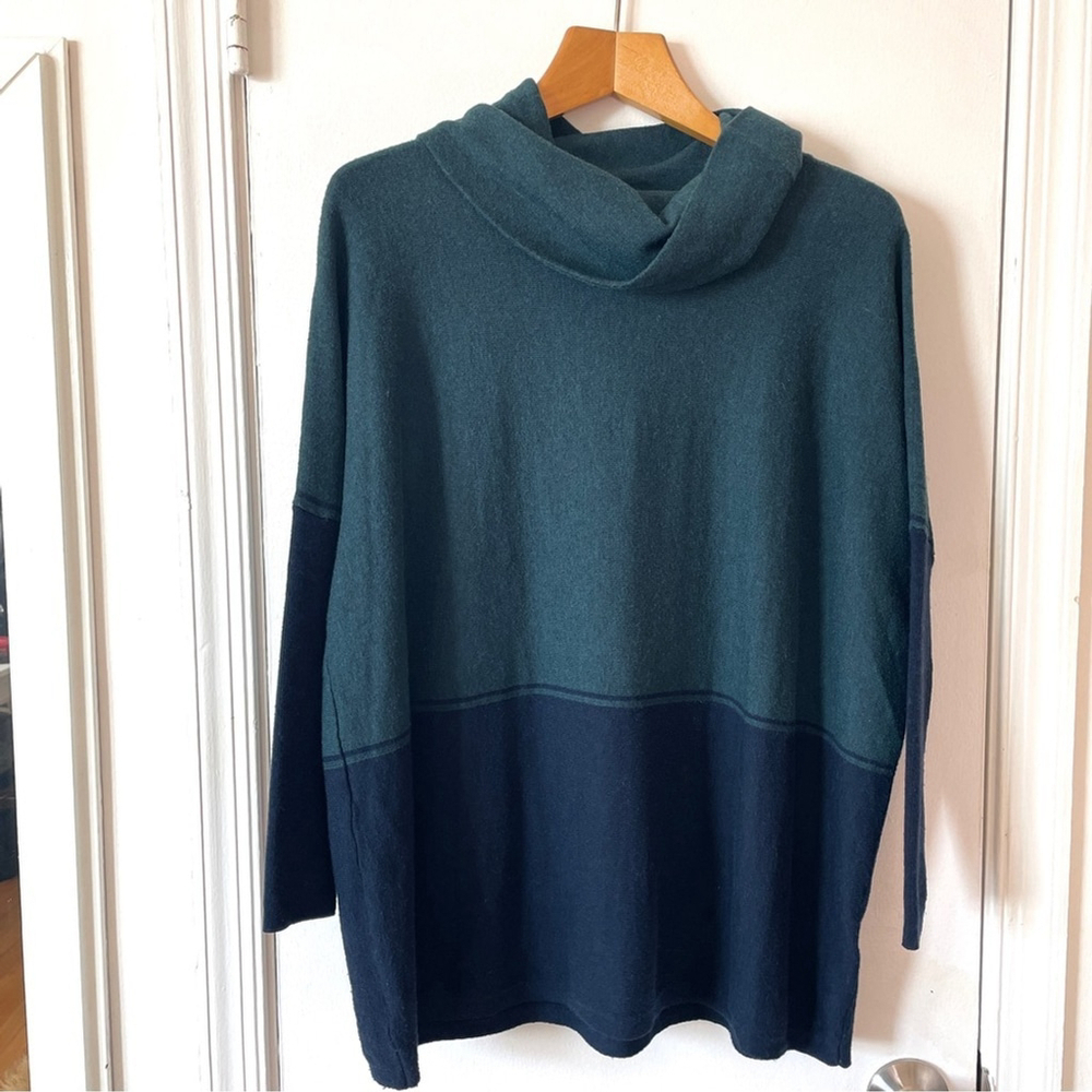 Smartwool Edgewood Poncho Oversized Sweater Tunic Cowl Pullover Green Blue S